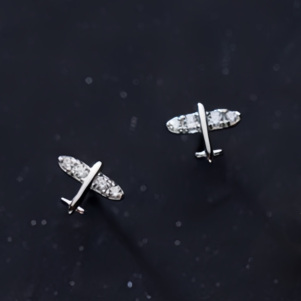 Mini Airplane silver Stud Earrings-ECZ010 Silver SS086